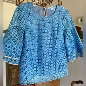 Draper James Lattice Double Bell Sleeve Top Size 4